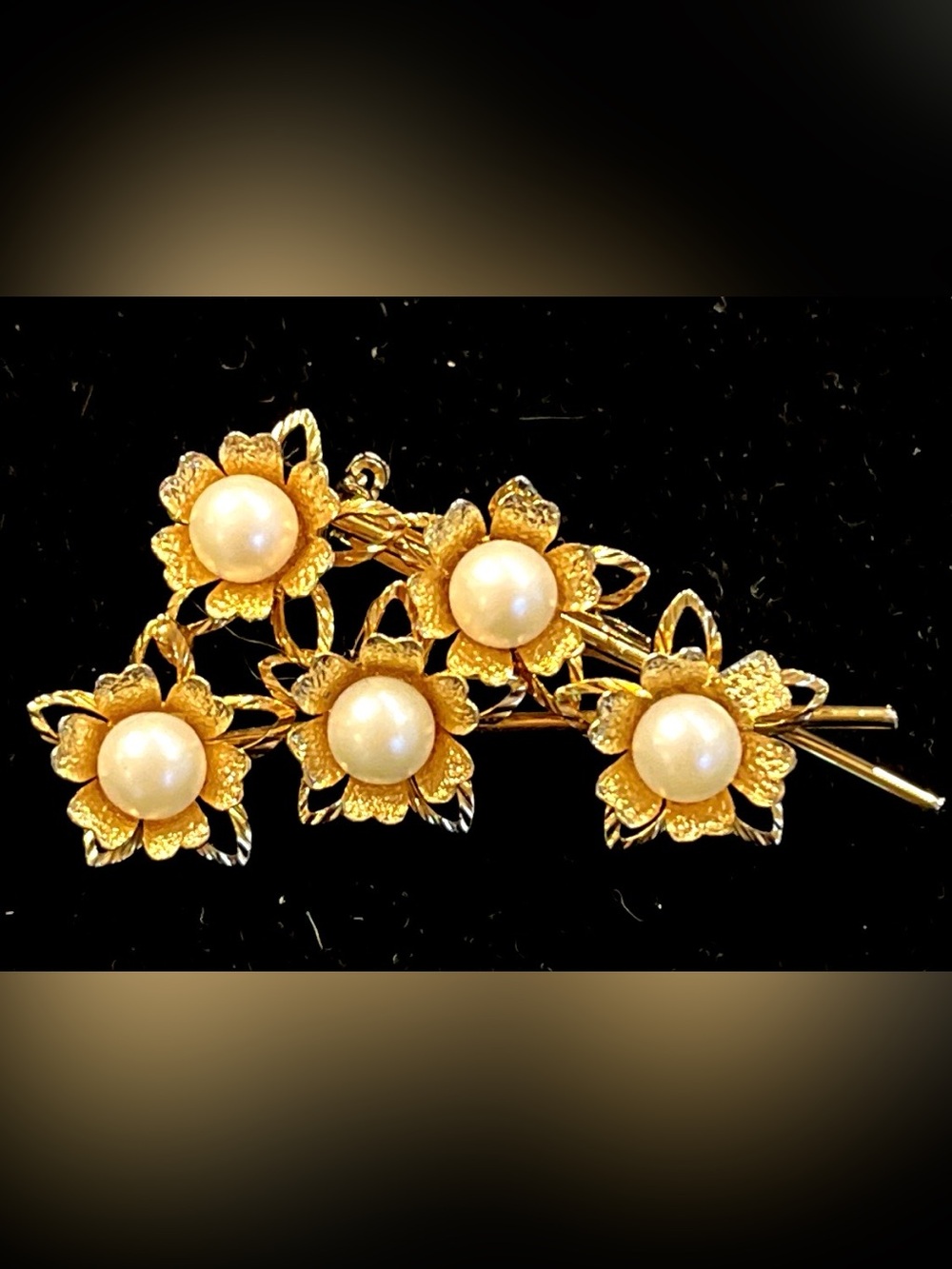 Gold Tone Floral Pearl Cluster Brooch - Women Jewelry